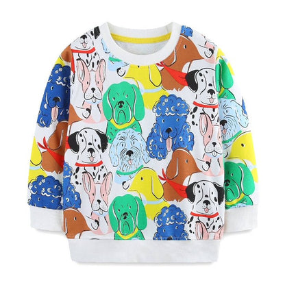 HILEELANG Toddler Boy Sweatshirts White Dogs Printed Crewneck Long Sleeve Pullover Cotton Top Sweater Shirts