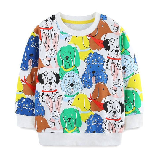 HILEELANG Toddler Boy Sweatshirts White Dogs Printed Crewneck Long Sleeve Pullover Cotton Top Sweater Shirts