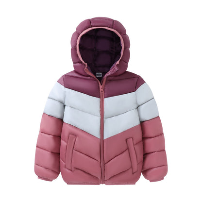 HILEELANG Toddler Boy Girl Winter Hodded Puffer Color-Block Jackets Coats Light Weight Outerwear Dusty Pink