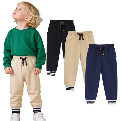 HILEELANG Toddler Boys Jogger Sweatpants 3-Pack, 100% Cotton French Terry Pants with Drawstring and Pockets,colors—black, Khaki, and navy