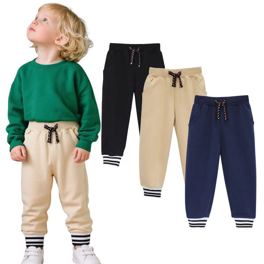 HILEELANG Toddler Boys Jogger Sweatpants 3-Pack, 100% Cotton French Terry Pants with Drawstring and Pockets,colors—black, Khaki, and navy