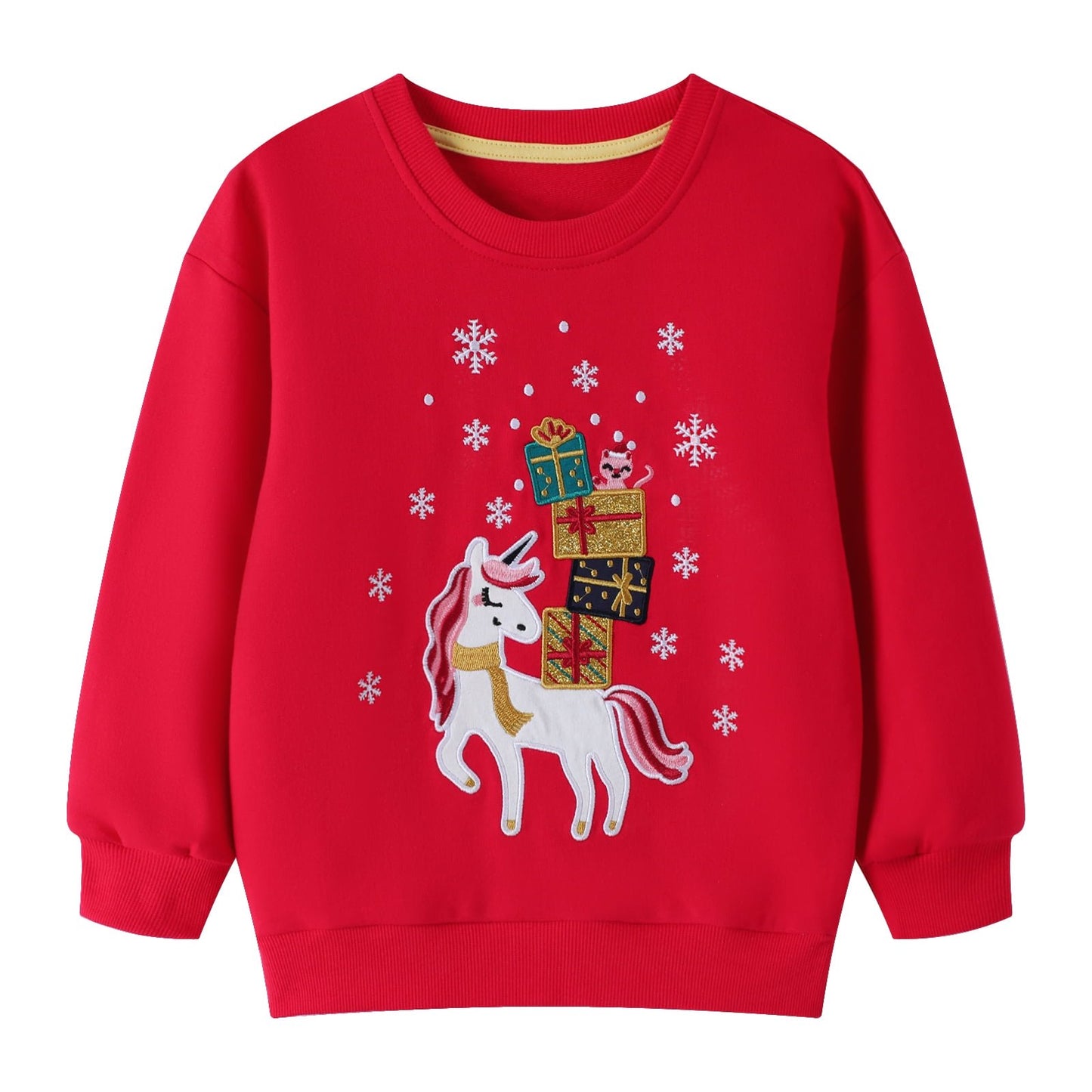 HILEELANG Toddler Girl Christmas Sweatshirts Red Unicorn Graphic Cotton Crewneck Pullover Tops Sweater Shirts