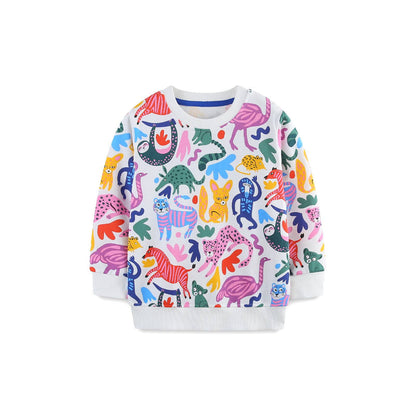HILEELANG Toddler Girl Sweatshirts Animals Printed Cotton Crewneck Pullover Tops Sweater Shirts