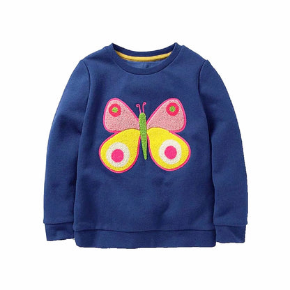 HILEELANG Toddler Girl Sweatshirts Navy Butterfly Printed Cotton Casual Crew Neck Long Sleeve Tops Shirt