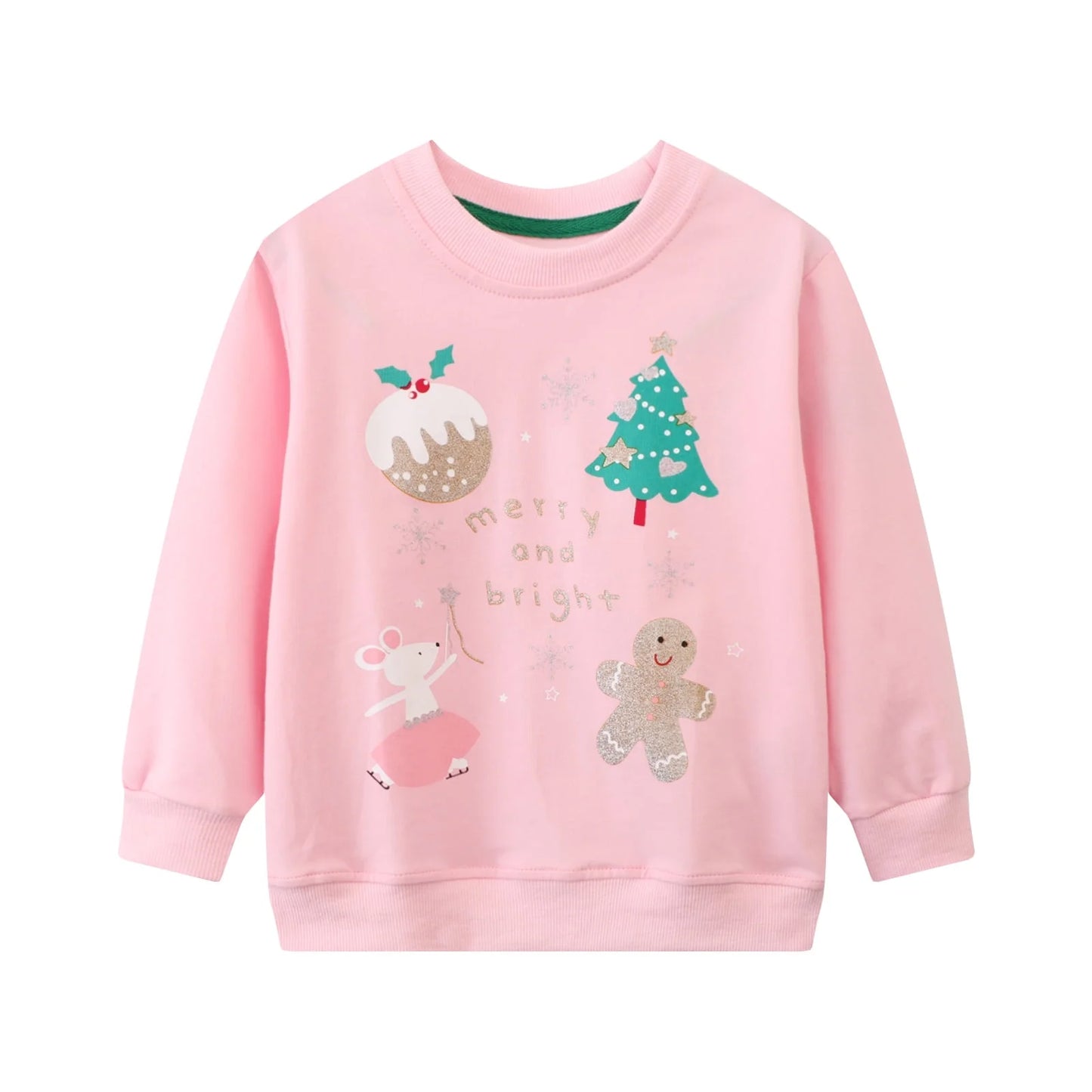 HILEELANG Toddler Girl Sweatshirts Pink Christmas trees Printed Cotton Casual Crew Neck Long Sleeve Tops Shirt