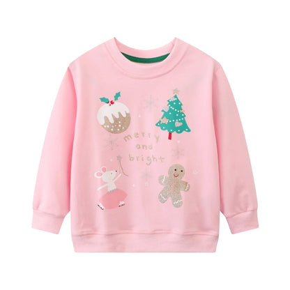 HILEELANG Toddler Girl Sweatshirts Pink Christmas trees Printed Cotton Casual Crew Neck Long Sleeve Tops Shirt