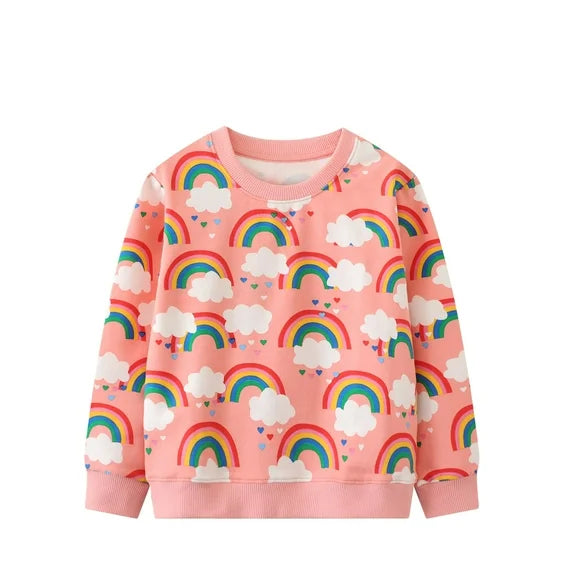 HILEELANG Toddler Girl Sweatshirts Pink Rainbow Printed Cotton Casual Crew Neck Long Sleeve Tops Shirt