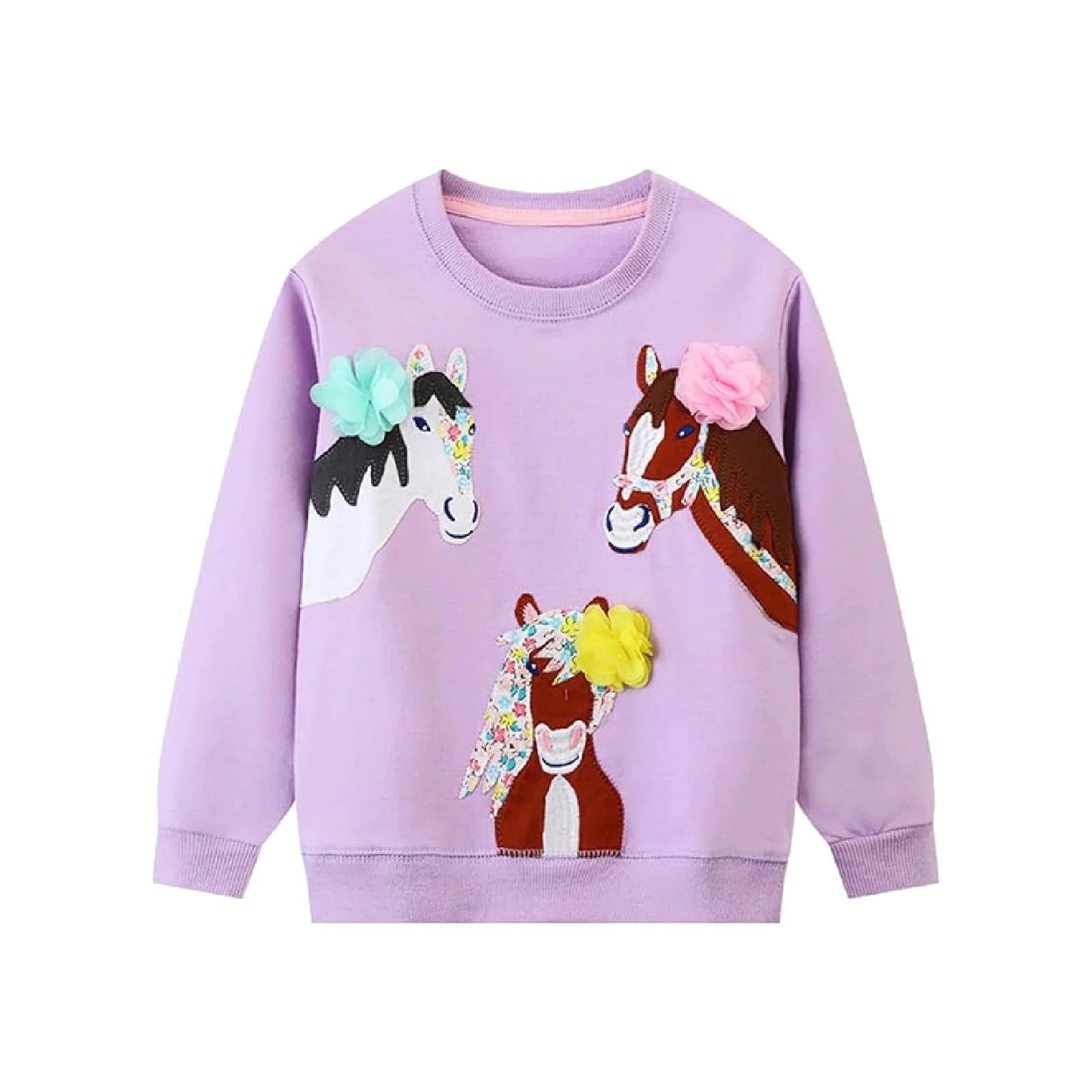 HILEELANG Toddler Girl Sweatshirts Purple Horse Printed Cotton Casual Crew Neck Long Sleeve Tops Shirt