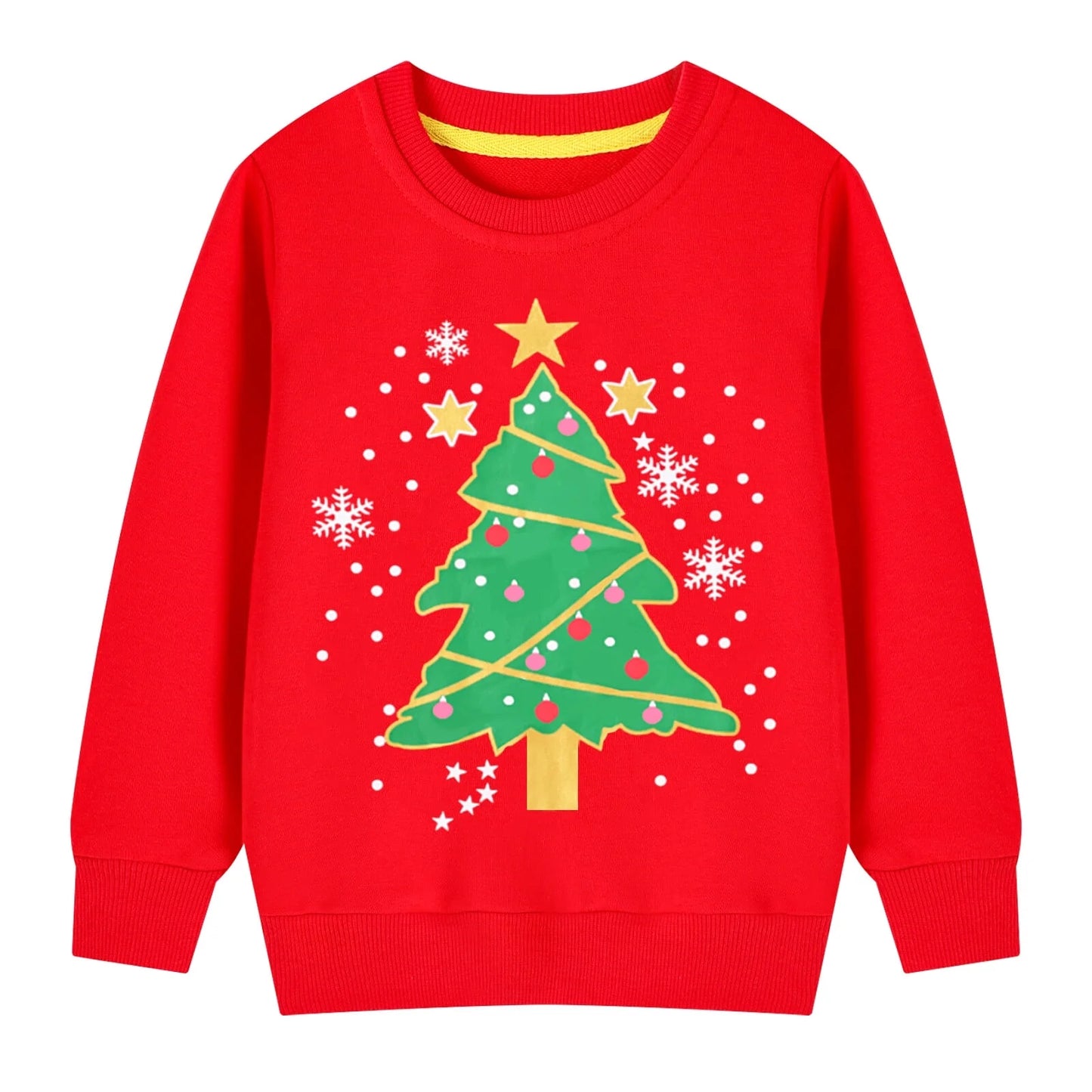HILEELANG Toddler Girl Sweatshirts Red Christmas Tree Printed Cotton Casual Crew Neck Long Sleeve Tops Shirt