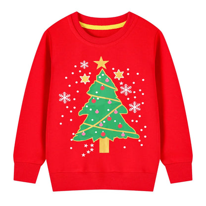 HILEELANG Toddler Girl Sweatshirts Red Christmas Tree Printed Cotton Casual Crew Neck Long Sleeve Tops Shirt