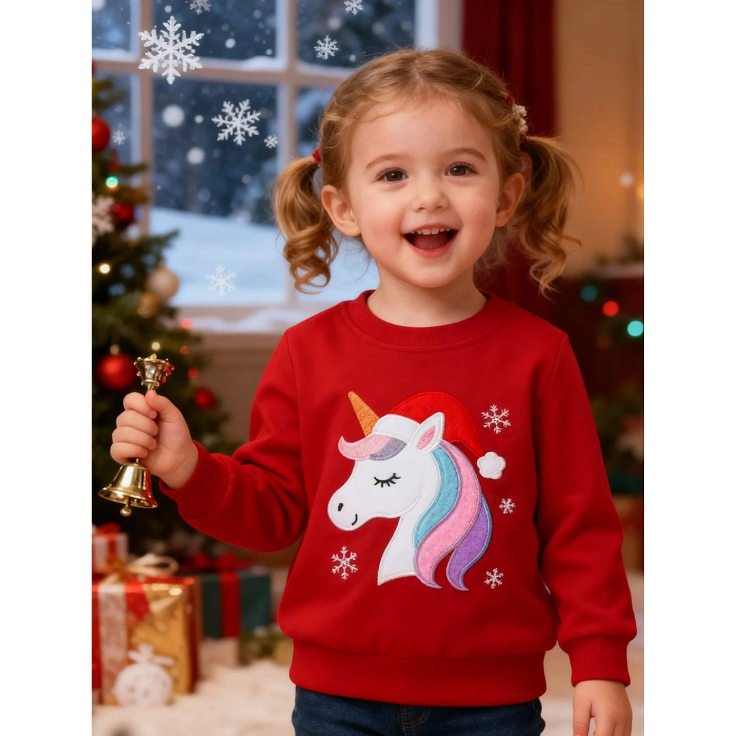 HILEELANG Toddler Girls(2-7Y) Christmas Red Sweatshirt - Kids Festive Unicorn Pullover Holiday Crewneck Tops Long Sleeve
