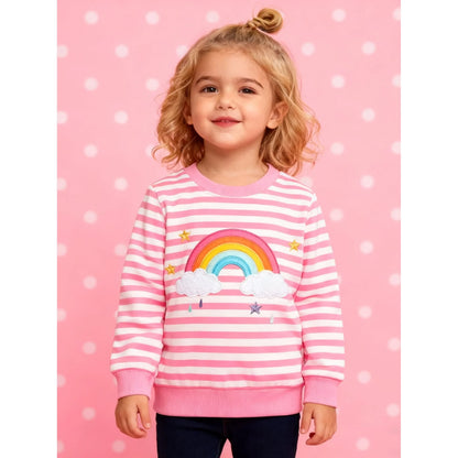 HILEELANG Toddler Girls(2-8Y) Sweatshirt -Pink Stripe Rainbow Pullover Crewneck Holiday Tops Long Sleeve