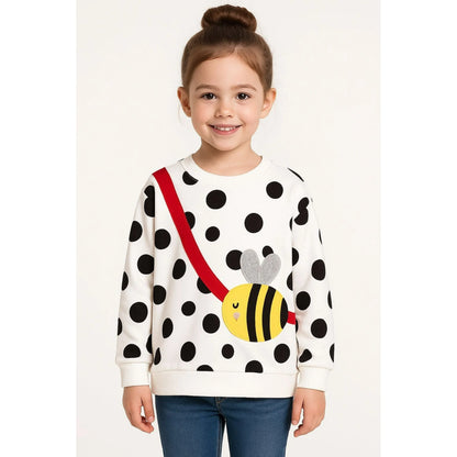 HILEELANG Toddler Girls(2-7Y) White Sweatshirt Cotton Casual Dot Bee Long Sleeve Pullover Top