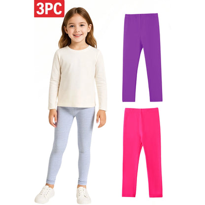 HILEELANG Toddler Kids' Fall & Winter Leggings Ages 1 - 14Y 95% Cotton + 5% Spandex Soft & Skin - Friendly Stretchy & Non - Binding Colors Light Gray, Violet, Dark Rose Red
