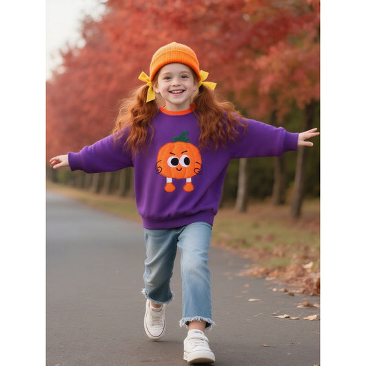 HILEELANG Toddler Boys Girls（12M-7T) PurplePumpkin Sweatshirt – Halloween & Thanksgiving Pullover Tops for Boys Girls, Cute Autumn Outfit