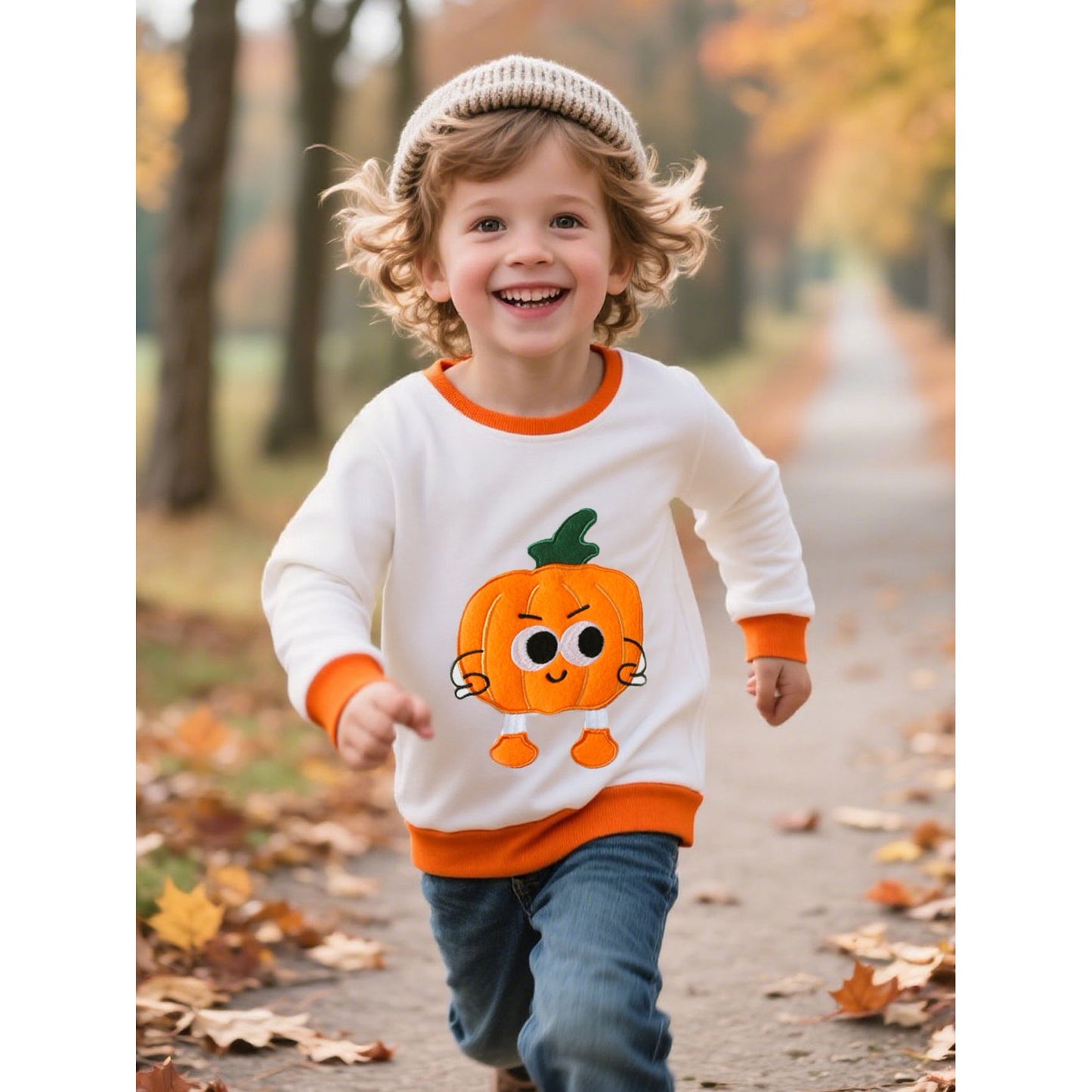 HILEELANG Toddler Boys Girls（12M-7T) WhitePumpkin Sweatshirt – Halloween & Thanksgiving Pullover Tops for Boys Girls, Cute Autumn Outfit