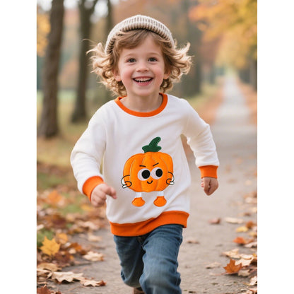 HILEELANG Toddler Boys Girls（12M-7T) WhitePumpkin Sweatshirt – Halloween & Thanksgiving Pullover Tops for Boys Girls, Cute Autumn Outfit