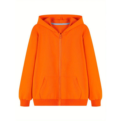 HILEELANG 4-12 Toddler/Little/Big Boys Girls Orange Solid Color Zip Up Hoodie