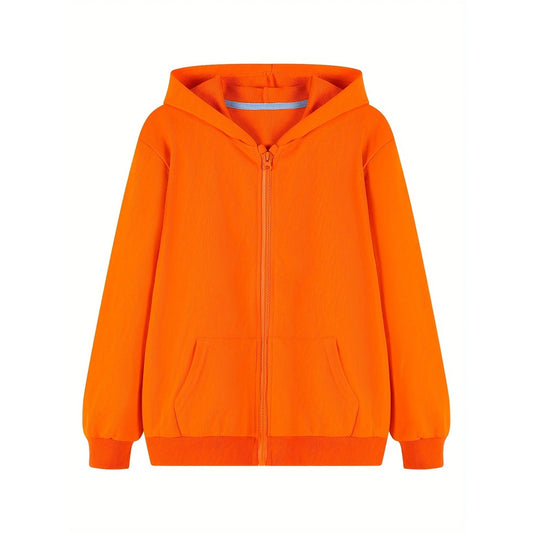HILEELANG 4-12 Toddler/Little/Big Boys Girls Orange Solid Color Zip Up Hoodie