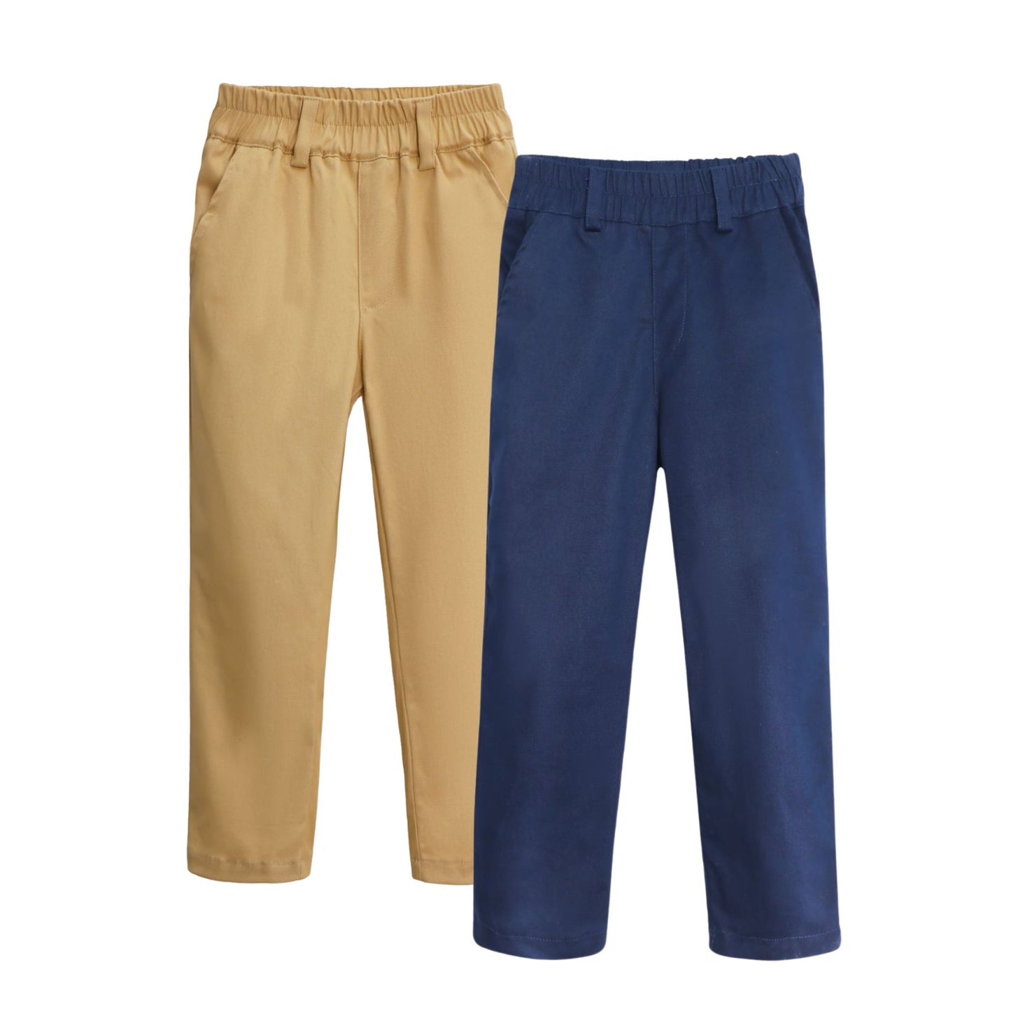 HILEELANG 2PC Little Boys Girls School Uniform Pants Khaki Navy Blue Kids Wrinkle-Free Dress Slacks Elastic Back Waist Classic Fit Pull-On Trousers for Students
