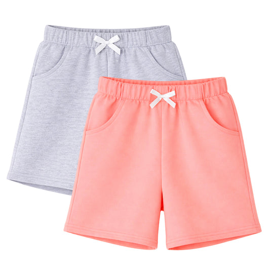 HILEELANG Toddler Girl' Cotton Shorts 2-Pack with Pockets, Grey/Pink