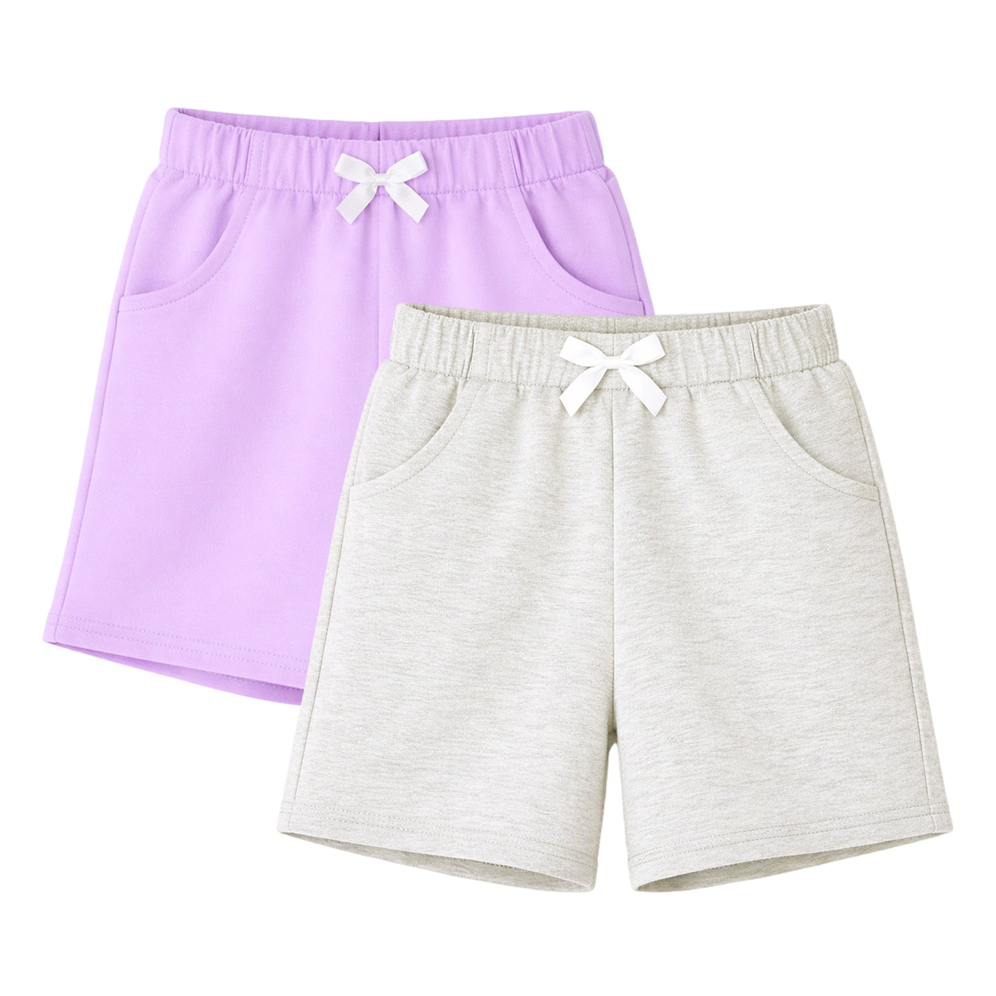 HILEELANG Toddler Girl' Cotton Shorts 2-Pack with Pockets, Grey/purple