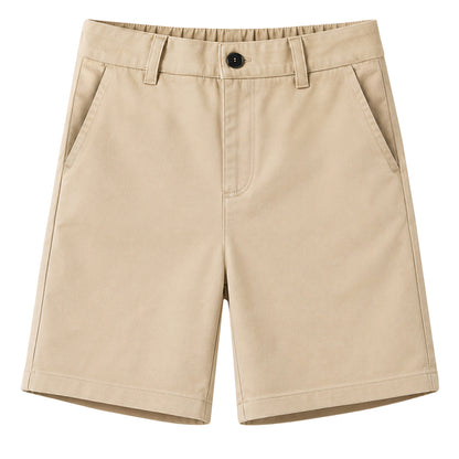 HILEELANG 5-15 Years Little Big Boys School Uniform Shorts 2 Pack, Elastic Waist Flat Front Khaki Navy Chino Shorts with Pockets for Kids Navy Blue Khaki