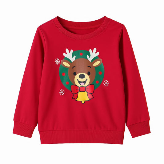 HILEELANG Kids Christmas Sweatshirt, Cotton Pullover Top with Reindeer and Wreath Print, Unisex Holiday Long Sleeve Shirt for Toddler Boys Girls