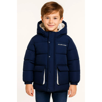 HILEELANG Kids Big Boys Winter Puffer Jacket with Hood Warm Light Weight Padded Water-Resistant Coat for Kids 6-13 Years, Classic Navy Blue