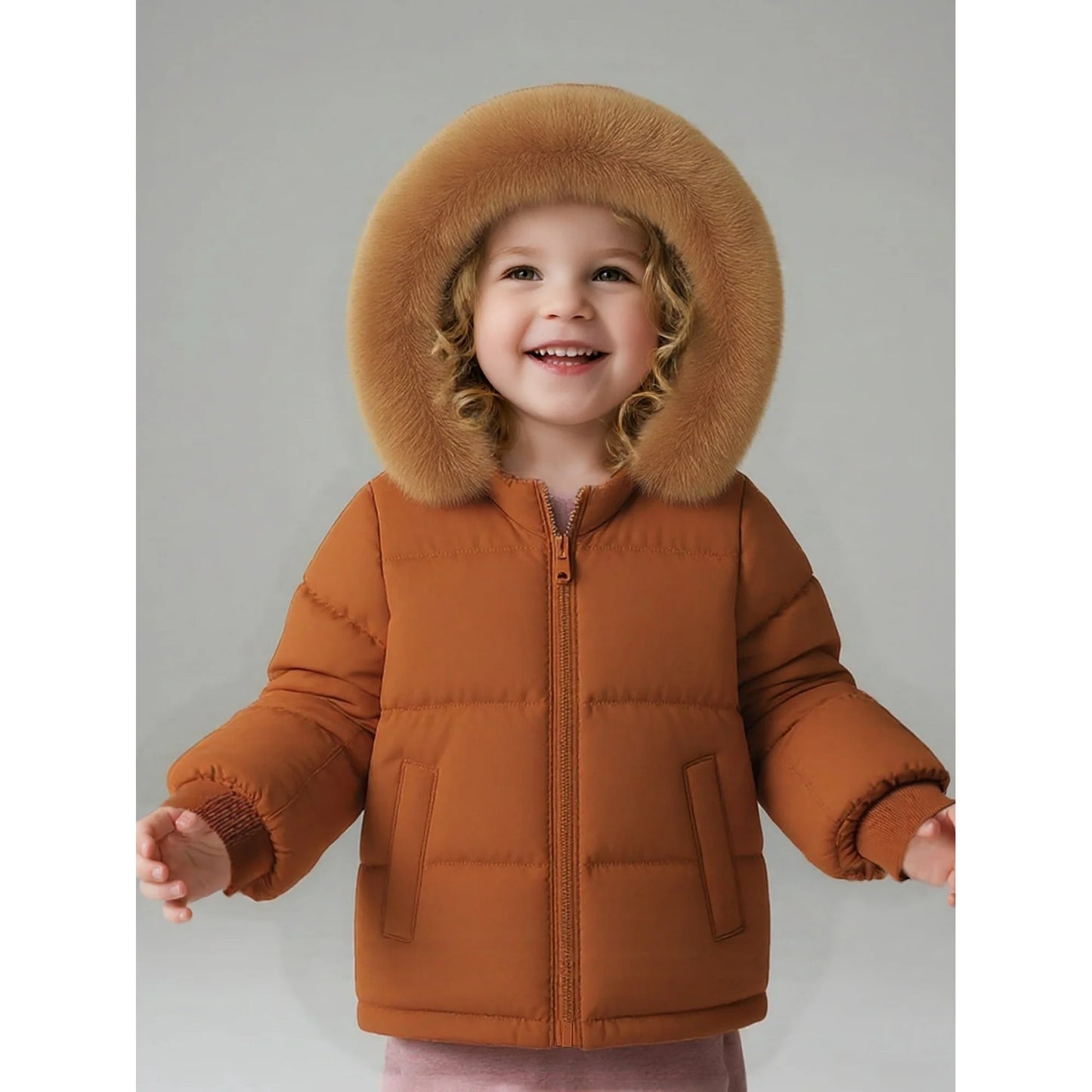HILEELANG Toddler Baby Kids Winter Puffer Jacket with Detachable Hood and Faux Fur Trim – Warm Windproof Water-Resistant Coat for Boys and Girls