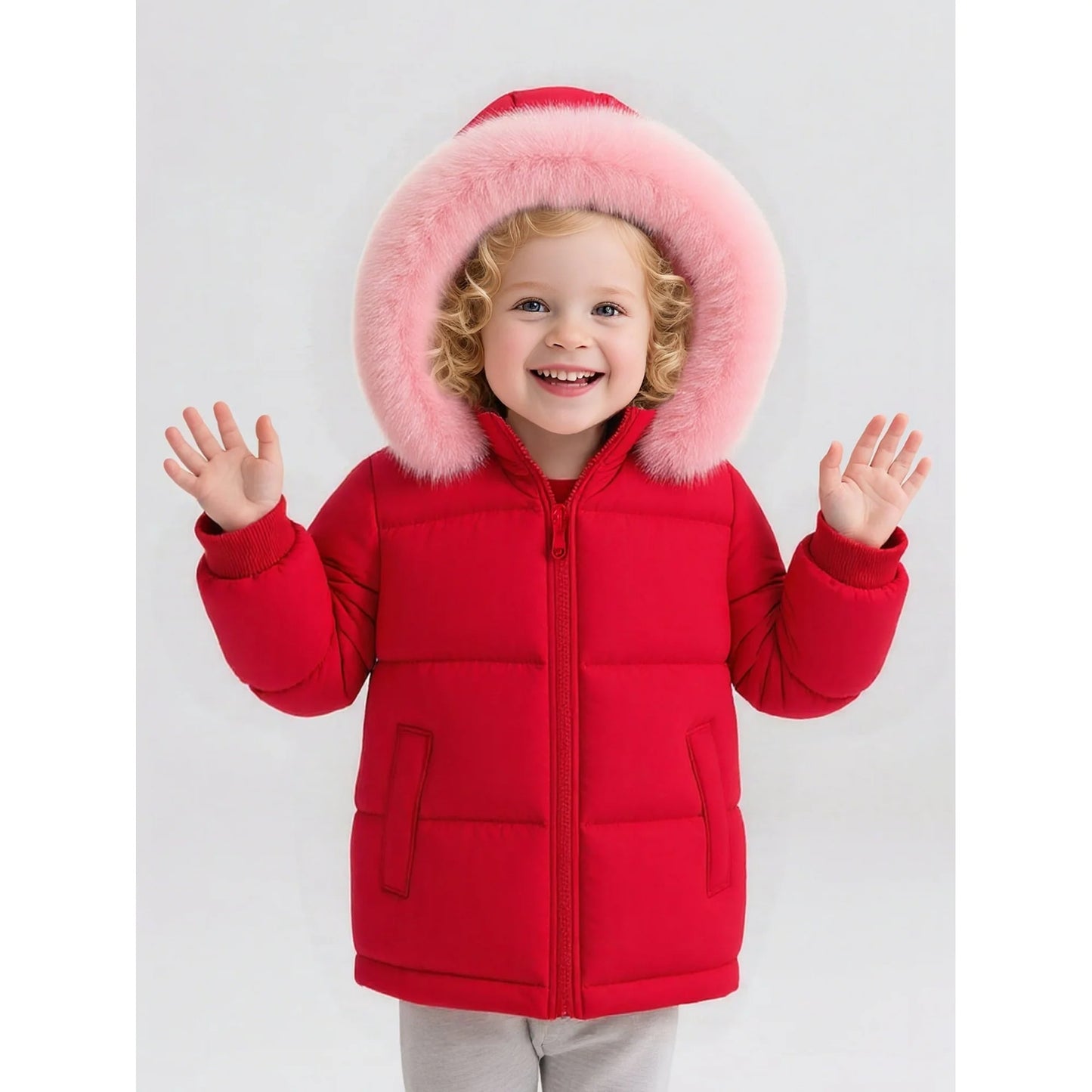 HILEELANG Toddler Baby Kids Winter Puffer Jacket with Detachable Hood and Faux Fur Trim – Warm Windproof Water-Resistant Coat for Boys and Girls