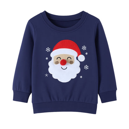 HILEELANG Kids Christmas Sweatshirt, Cotton Pullover Top with Santa Claus Appliqué, Unisex Holiday Long Sleeve Shirt for Toddler Boys