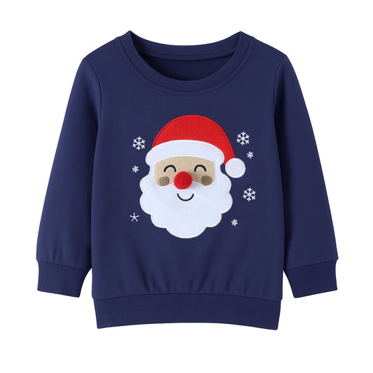 HILEELANG Kids Christmas Sweatshirt, Cotton Pullover Top with Santa Claus Appliqué, Unisex Holiday Long Sleeve Shirt for Toddler Boys