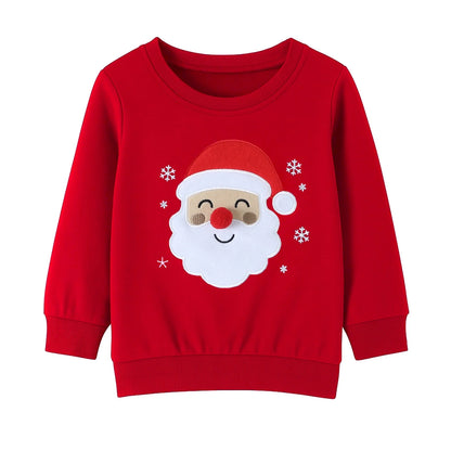 HILEELANG Kids Christmas Sweatshirt, Cotton Pullover Top with Santa Claus Appliqué, Unisex Holiday Long Sleeve Shirt for Toddler Girls