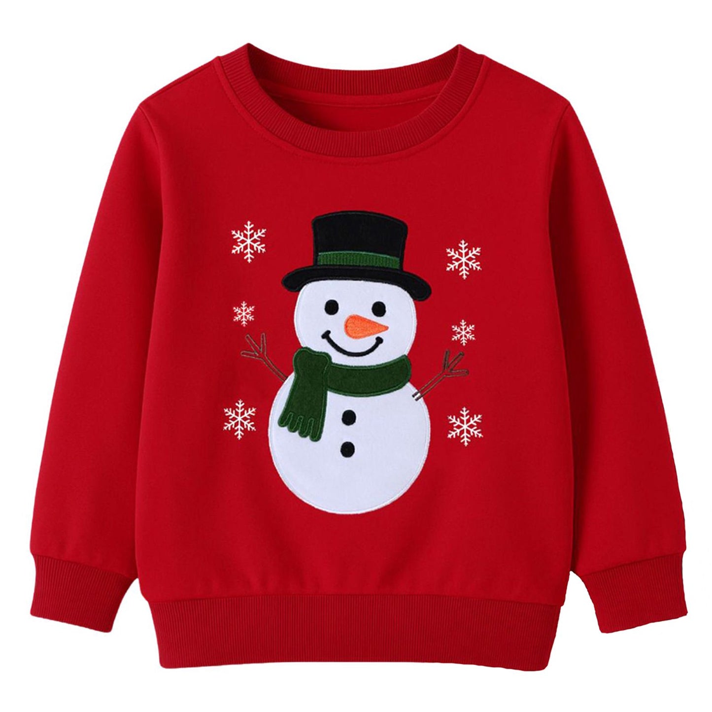 HILEELANG Kids Christmas Sweatshirt, Cotton Pullover Top with Snowman Appliqué, Unisex Holiday Long Sleeve Shirt for Toddler Boys Girls
