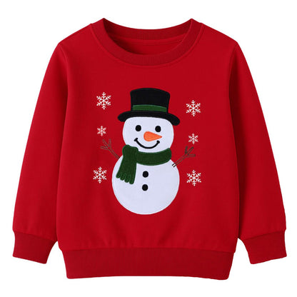 HILEELANG Kids Christmas Sweatshirt, Cotton Pullover Top with Snowman Appliqué, Unisex Holiday Long Sleeve Shirt for Toddler Boys Girls