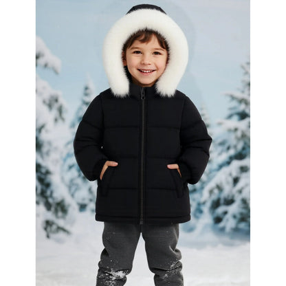 HILEELANG Toddler Baby Kids Winter Puffer Jacket with Detachable Hood and Faux Fur Trim – Warm Windproof Water-Resistant Coat for Boys and Girls