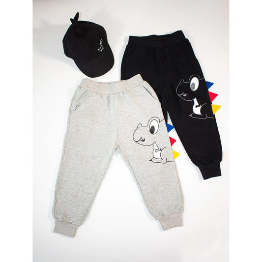 HILEELANG Toddler Boy Pants Jogger Sweatpants 2-Pack Set Pull on Grey Black Cotton Pants