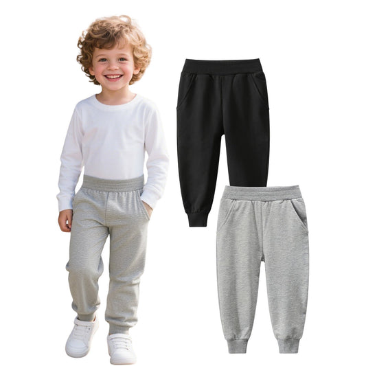HILEELANG Kid's Cotton Cartoon Sweatpant Multipack - Toddler Boys' Jogger Pants 2-Pack, Black Grey