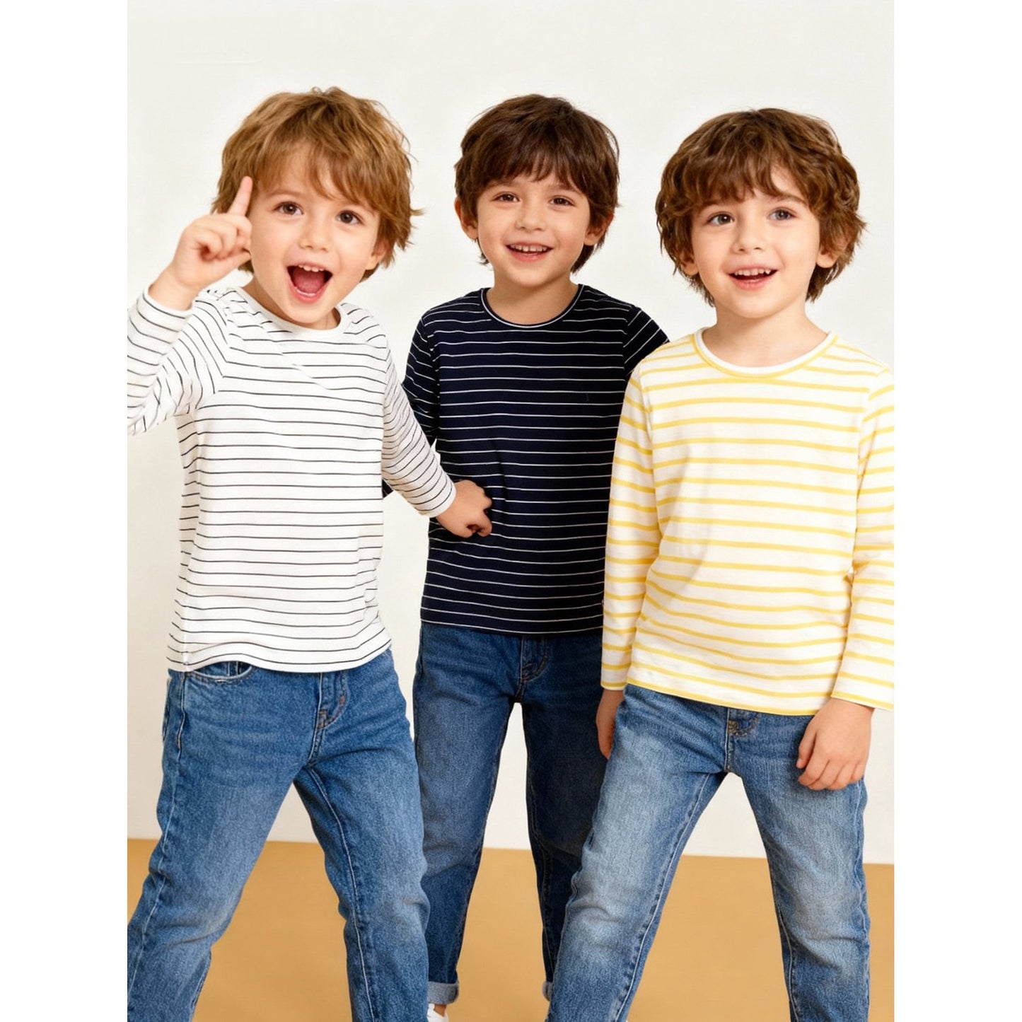 Toddler Boy Girls' Long Sleeve Tee Shirt Christmas Cotton Casual Crewneck Stripe Graphic Tops T-Shirts Black Yellow 3 Packs
