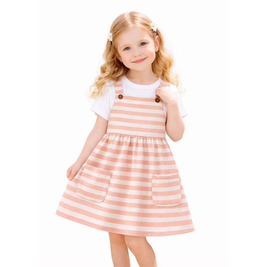 HILEELANG 2-8T Toddler/Little Girls Peach Stripe 100% Cotton Dress