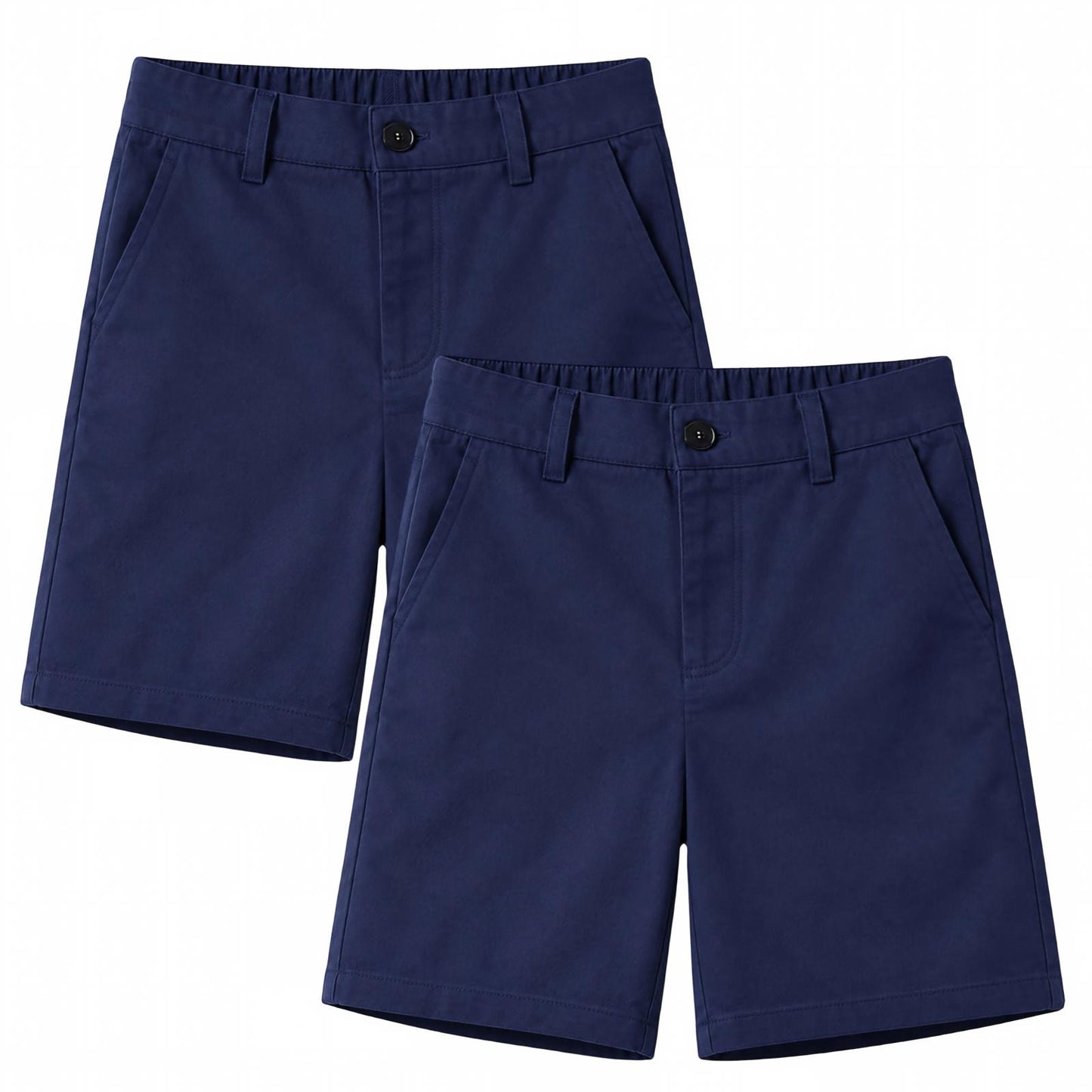 HILEELANG 5-15 Years Boys School Uniform Shorts 2 Pack Flat Front Twill Chino Shorts with Real Pockets Zipper Fly & Belt Loops Navy Blue