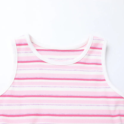 HILEELANG 2-7T Toddler Little Girls Sleeveless Striped Ribbed Tulle Dress, Soft Pink Summer Sundress