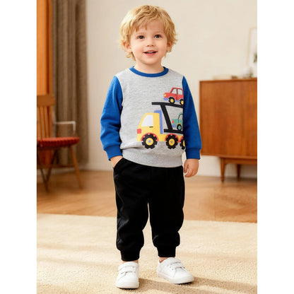 HILEELANG Toddler Boys(2-7Y) Car Truck Sweatshirt and Pants Set, 2 Piece Long Sleeve Outfit for Kids, Cotton Fall Winter Clothes
