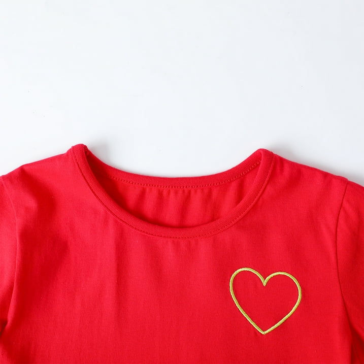 HILEELANG Girls Christmas Dress Long Sleeve Red Pink Tiered Party Outfit with Heart Bow Cotton Holiday Valentine’s Day Dress for Toddler Kids