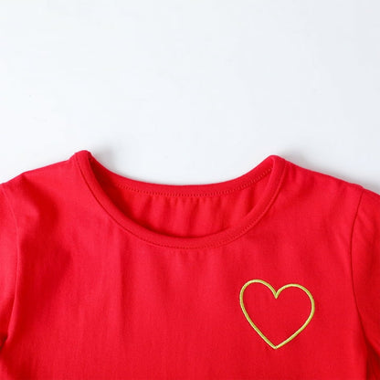 HILEELANG Girls Christmas Dress Long Sleeve Red Pink Tiered Party Outfit with Heart Bow Cotton Holiday Valentine’s Day Dress for Toddler Kids
