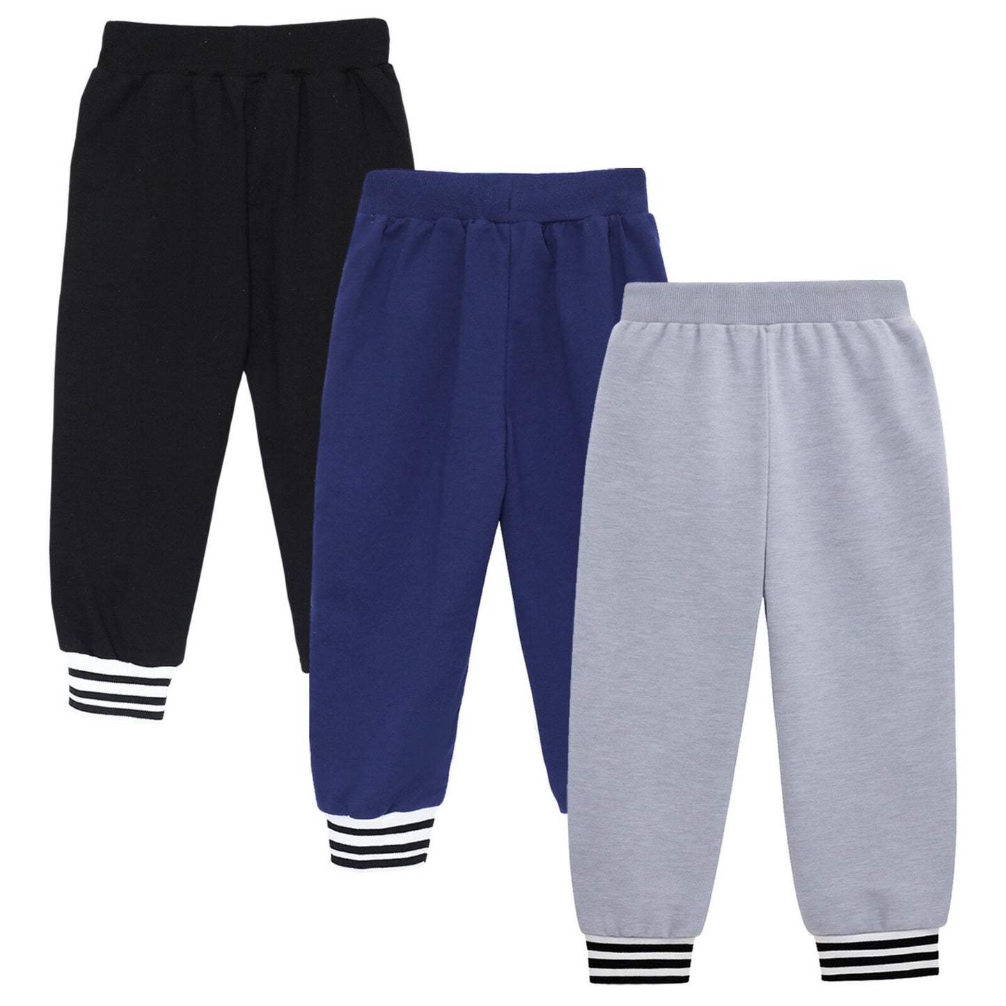HILEELANG Toddler Boys Jogger Sweatpants 3-Pack, 100% Cotton French Terry Pants with Drawstring and Pockets,colors—black, gray, and navy