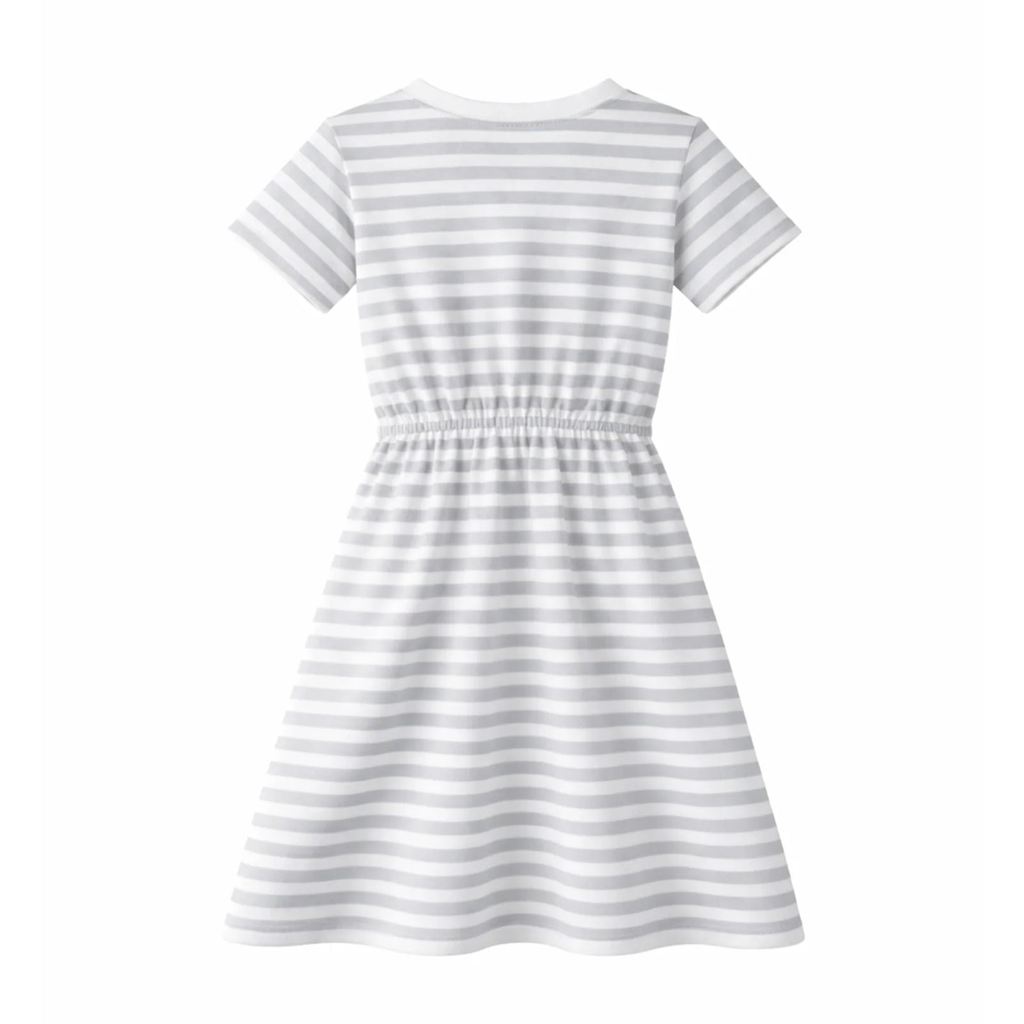 HILEELANG 4–13 Little/Big Girls Gray White Stripe V-Neck Short Sleeve Dress with Waist Tie
