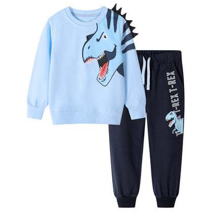 HILEELANG Toddler Boy(2-7Y) Pants Set Light Blue Dinosaur Sweatshirt Joggers Sweatsuit Winter Playwear Outfits Clothing Sets 2pc