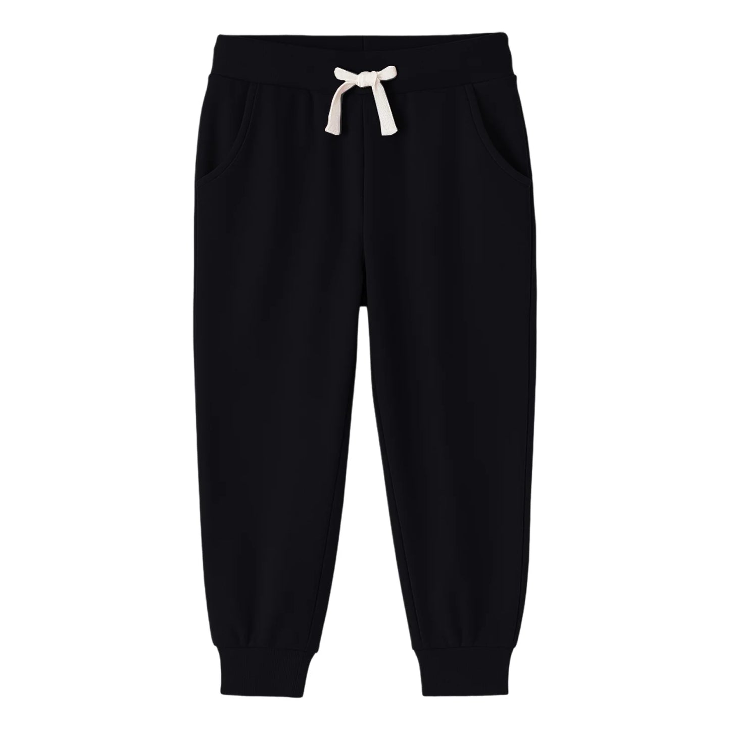 HILEELANG Toddler Girls' Jogger Pants 3-Pack Pull on Cotton French Terry Solid Adjust Black Red Purple Ruffle Pocket SweatPants 2Y